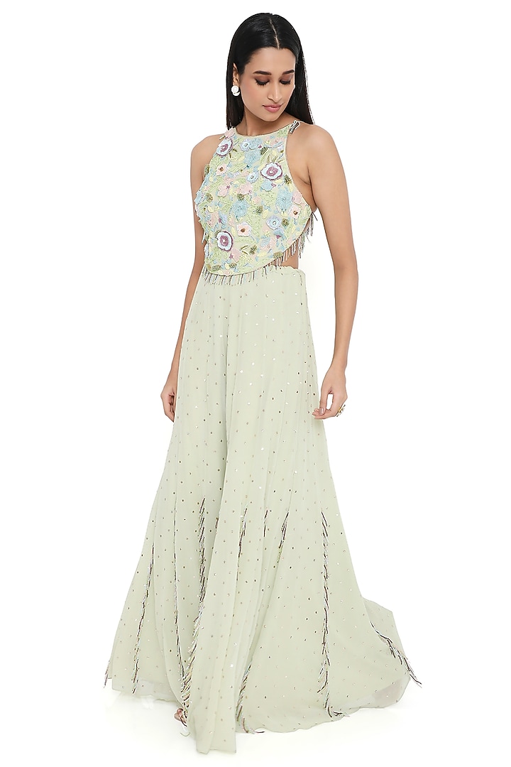 Aqua Mukaish Georgette Bridal Sharara Set by Payal Singhal at Pernia's Pop Up Shop