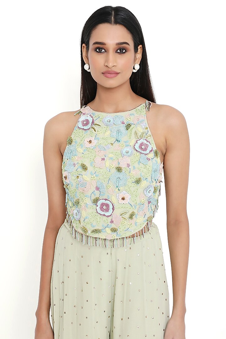 Aqua Mukaish Georgette Bridal Sharara Set by Payal Singhal at Pernia's Pop Up Shop