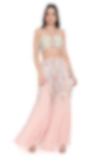 Rose Pink Georgette Floral Tassel Hanging Bridal Sharara Set by Payal Singhal at Pernia's Pop Up Shop