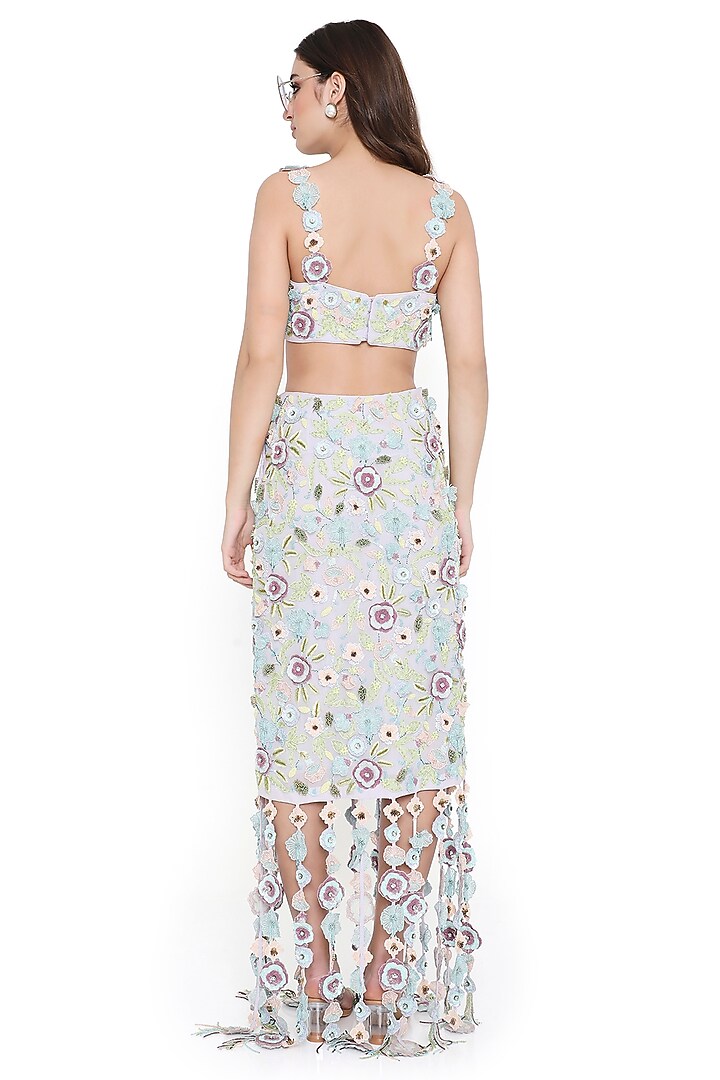 Lilac Georgette Georgette 3D Floral Embroidered Skirt Set by Payal Singhal at Pernia's Pop Up Shop