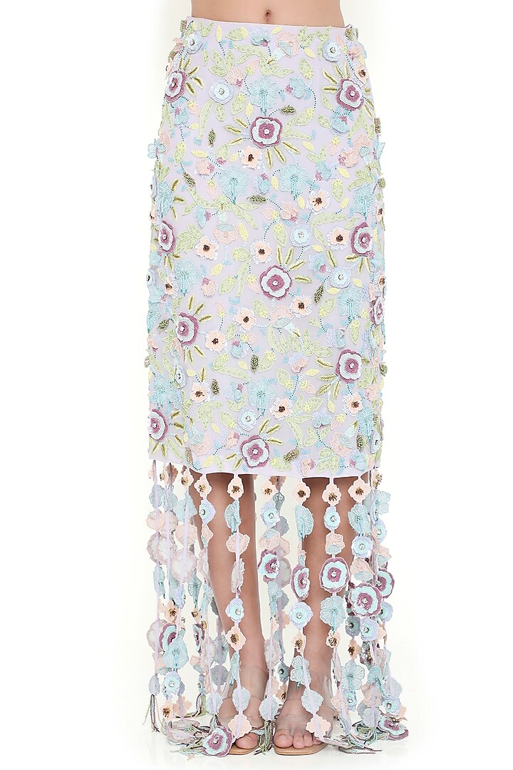 Lilac Georgette Georgette 3D Floral Embroidered Skirt Set by Payal Singhal at Pernia's Pop Up Shop