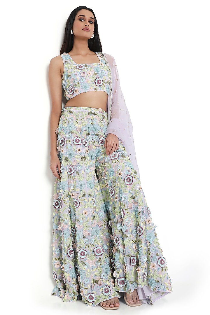 Lavender Georgette Embroidered Bridal Sharara Set by Payal Singhal at Pernia's Pop Up Shop