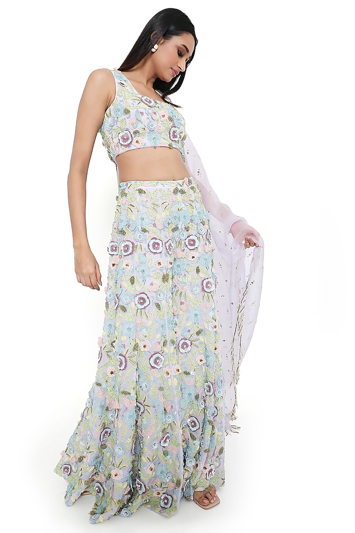 Lavender Georgette Embroidered Bridal Sharara Set by Payal Singhal at Pernia's Pop Up Shop