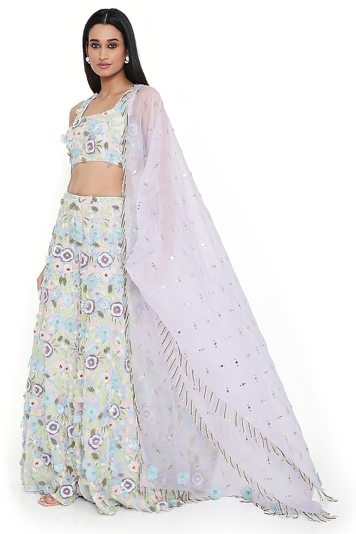 Lavender Georgette Embroidered Bridal Sharara Set by Payal Singhal at Pernia's Pop Up Shop