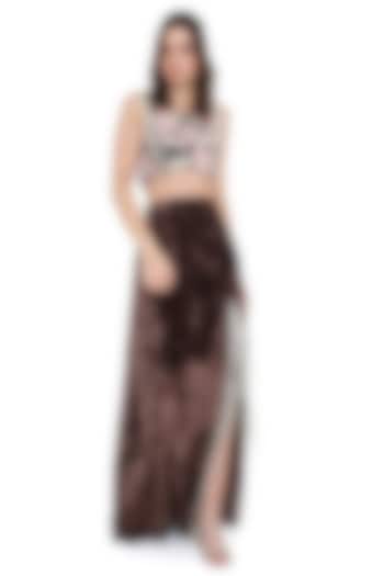Brown Velvet Skirt Set by Payal Singhal