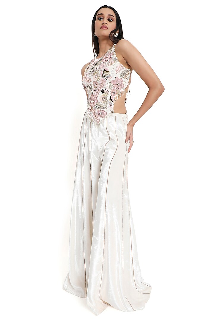 Off-White Velvet Wedding Sharara Set by Payal Singhal at Pernia's Pop Up Shop