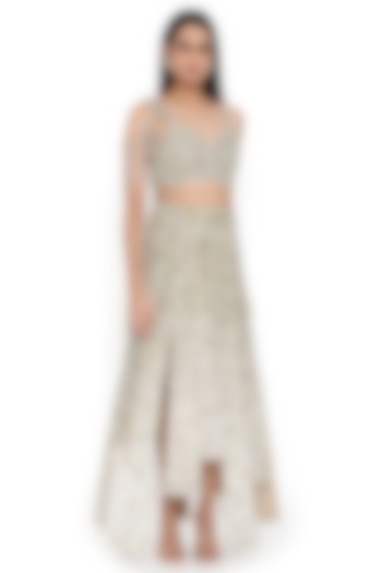 Off-White Georgette High-Low Skirt Set by Payal Singhal