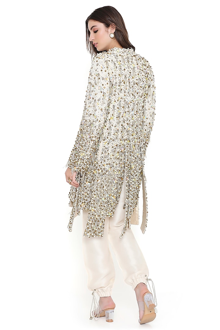 Off-White Georgette Embroidered Jacket Set by Payal Singhal at Pernia's Pop Up Shop