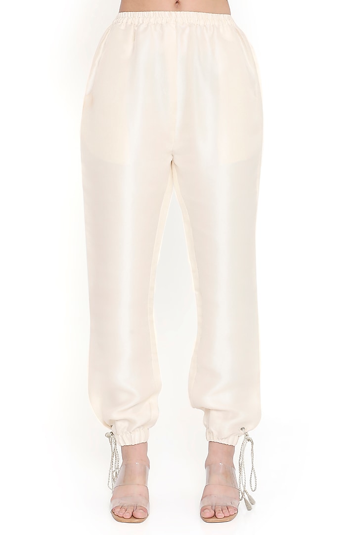 Off-White Georgette Embroidered Jacket Set by Payal Singhal at Pernia's Pop Up Shop