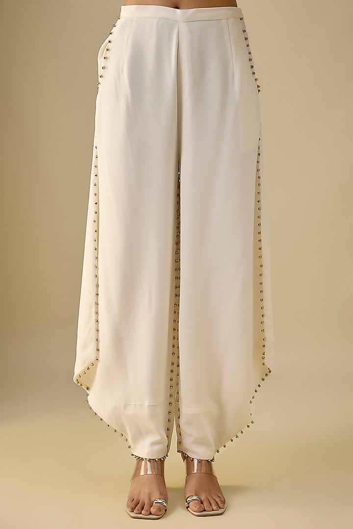 Off-White Dola Silk Hand Embroidered Kaftan Set by Payal Singhal at Pernia's Pop Up Shop