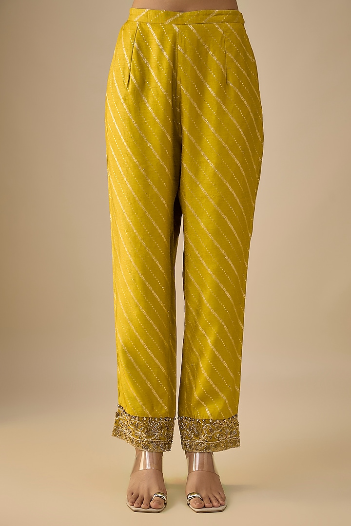 Olive Green Dola Silk Hand Embroidered Kurta Set by Payal Singhal at Pernia's Pop Up Shop