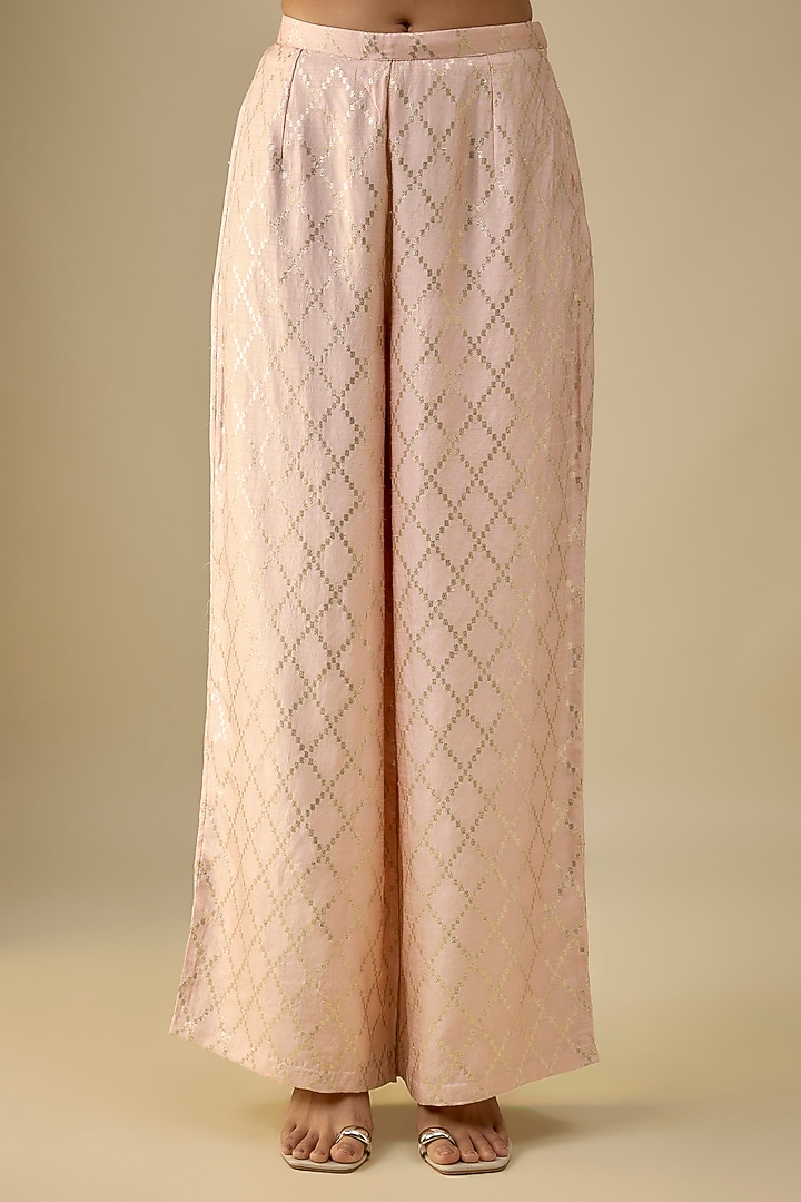 Blush Pink Dola Silk Hand Embroidered Kurta Set by Payal Singhal at Pernia's Pop Up Shop