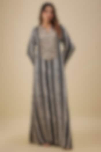 Black & White Crepe Embroidered Kaftan by Payal Singhal at Pernia's Pop Up Shop