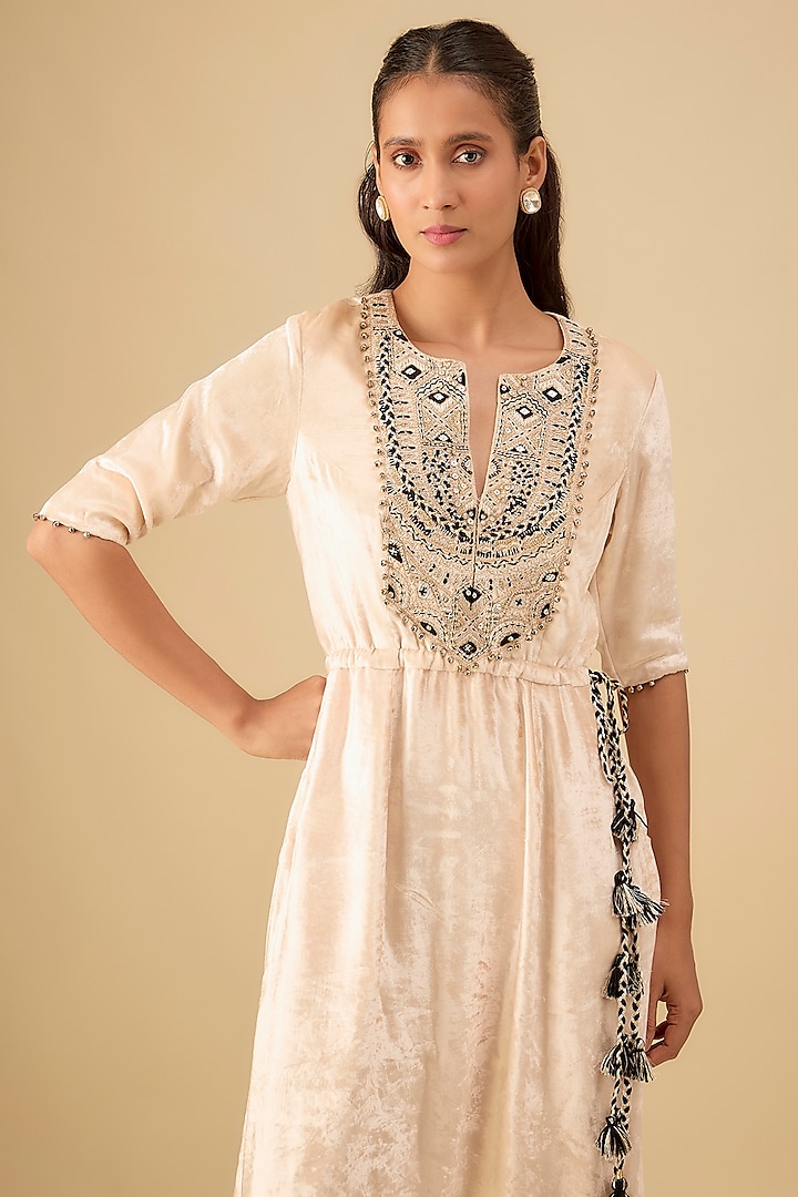Stone-Colored Velvet Embroidered Low-Crotch Jumpsuit by Payal Singhal at Pernia's Pop Up Shop