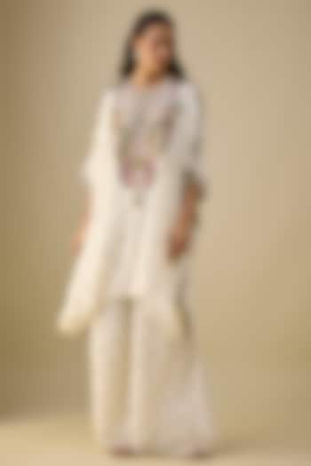 Off-White Mukaish Georgette Hand Embroidered Kaftan Set by Payal Singhal at Pernia's Pop Up Shop