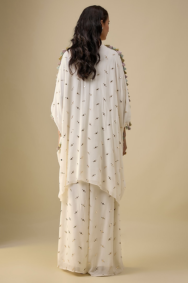 Off-White Mukaish Georgette Hand Embroidered Kaftan Set by Payal Singhal at Pernia's Pop Up Shop
