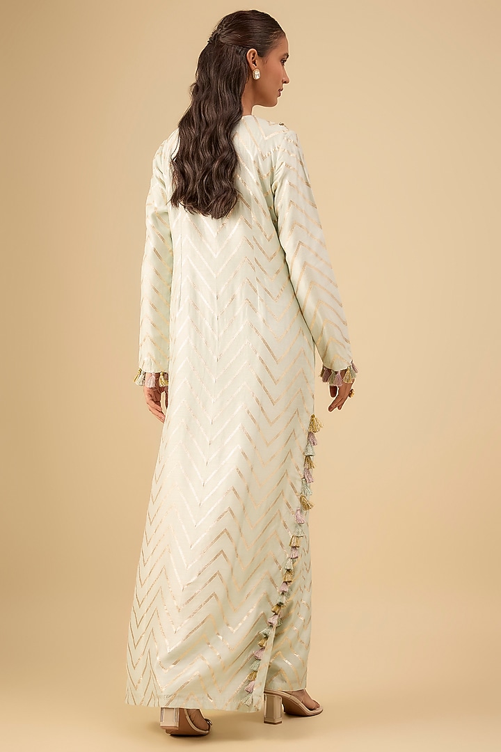 Off-White Dola Silk Zig-Zag Embroidered Kaftan by Payal Singhal at Pernia's Pop Up Shop