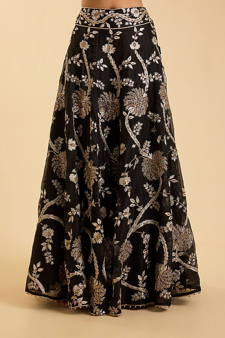 Black Organza Embroidered Bridal Lehenga Set by Payal Singhal at Pernia's Pop Up Shop