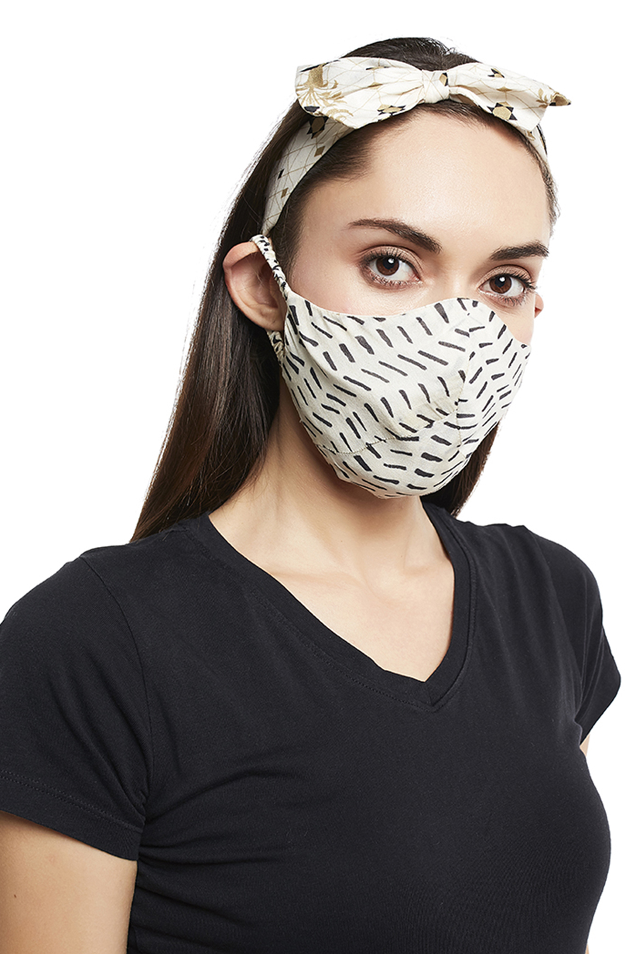 Cream Printed Reusable 3 Ply Mask Set by PAYAL SINGHAL ACCESSORIES at Pernia's Pop Up Shop