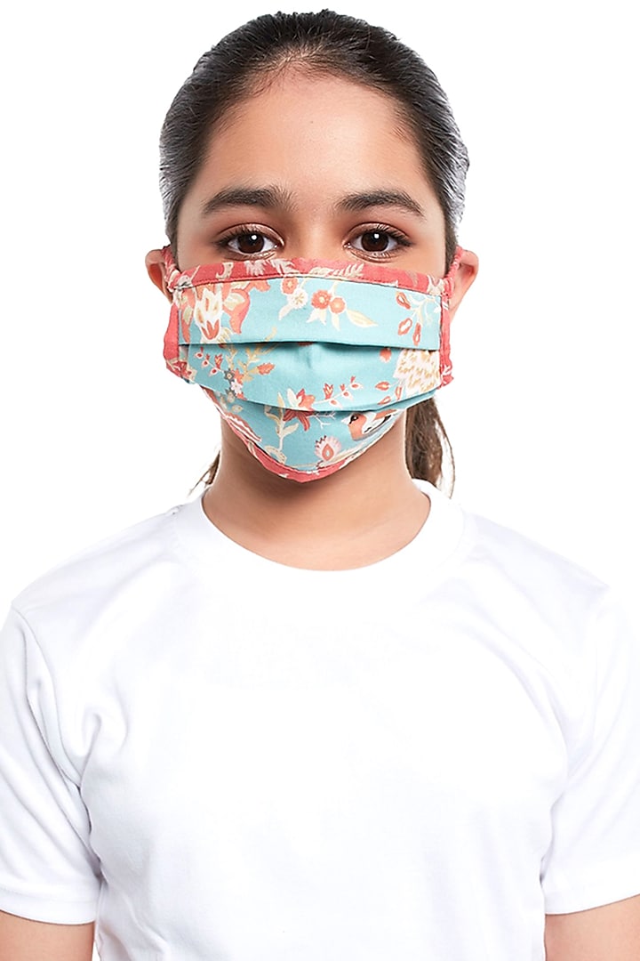 Aqua & Coral Printed 3 Ply Mask For Kids by PAYAL SINGHAL ACCESSORIES