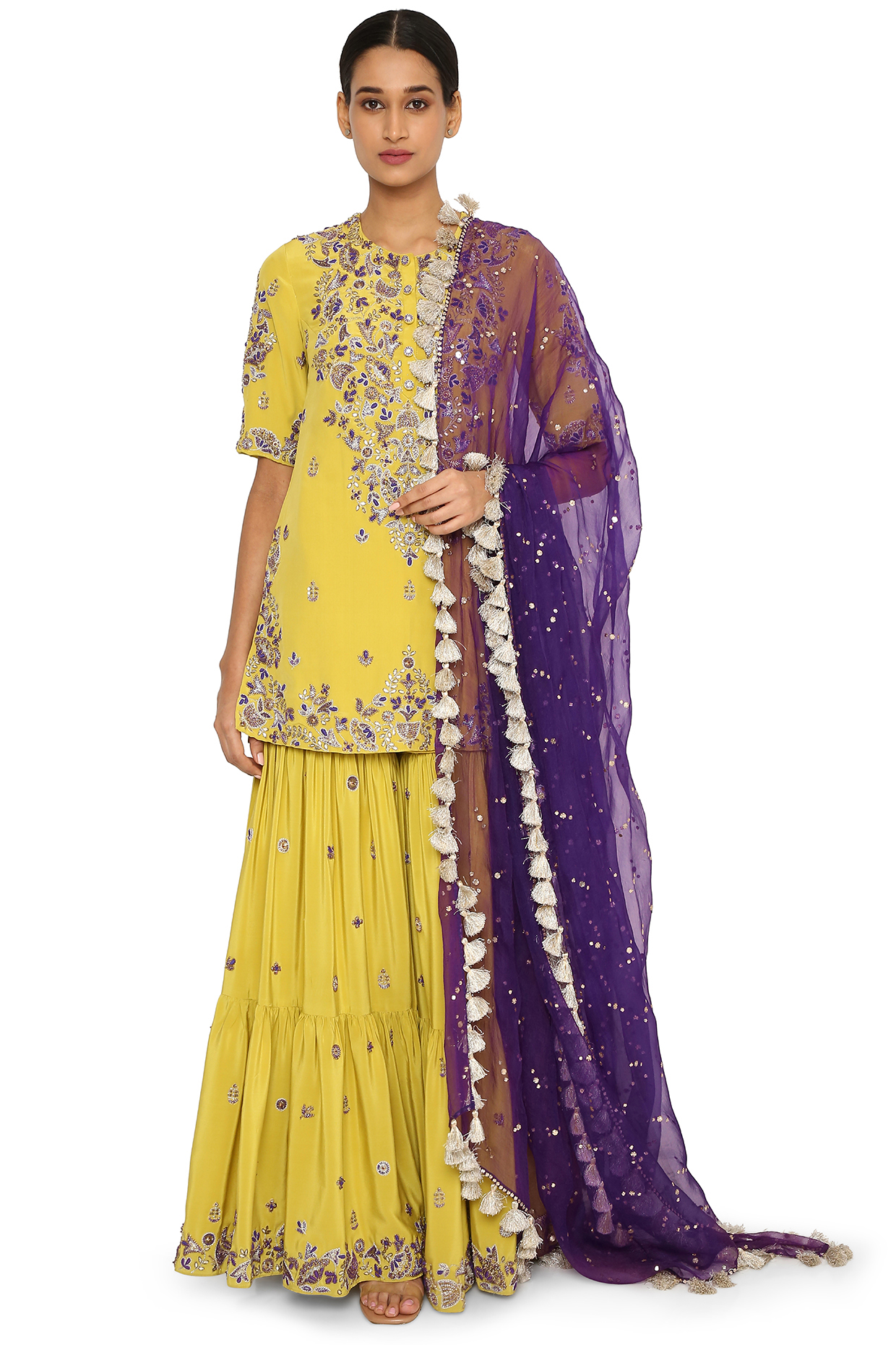 Lime Embroidered Bridal Sharara Set by Payal Singhal at Pernia's Pop Up Shop