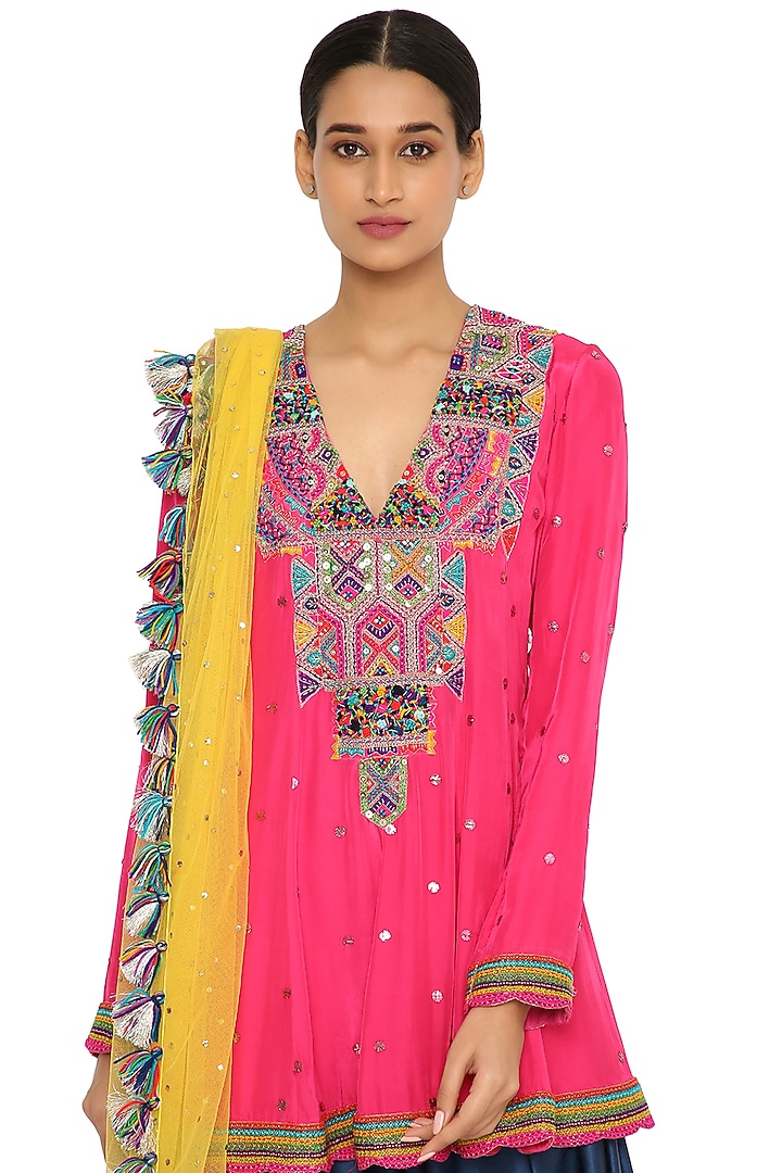 Hot Pink Embroidered Kalidar Kurta Set by Payal Singhal at Pernia's Pop Up Shop
