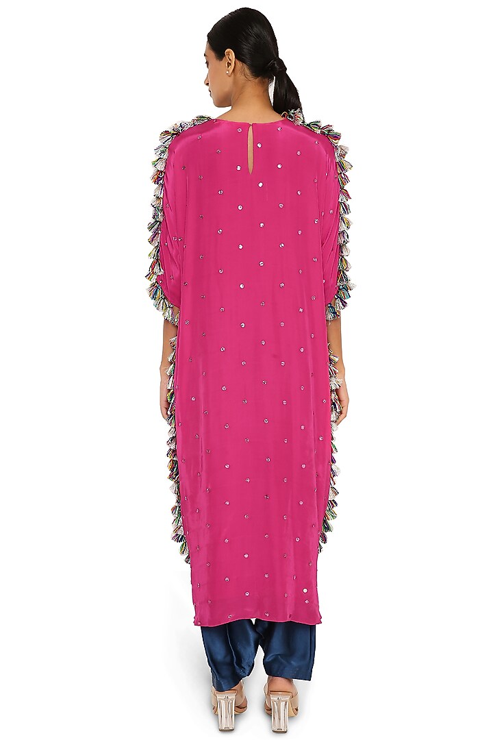 Hot Pink Embroidered High-Low Kaftan Set by Payal Singhal at Pernia's Pop Up Shop