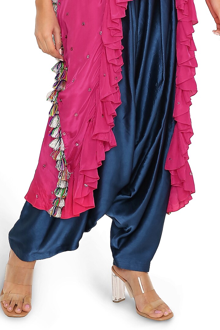 Hot Pink Embroidered High-Low Kaftan Set by Payal Singhal at Pernia's Pop Up Shop