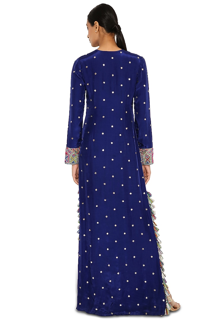 Midnight Blue Embroidered Kaftan by Payal Singhal at Pernia's Pop Up Shop