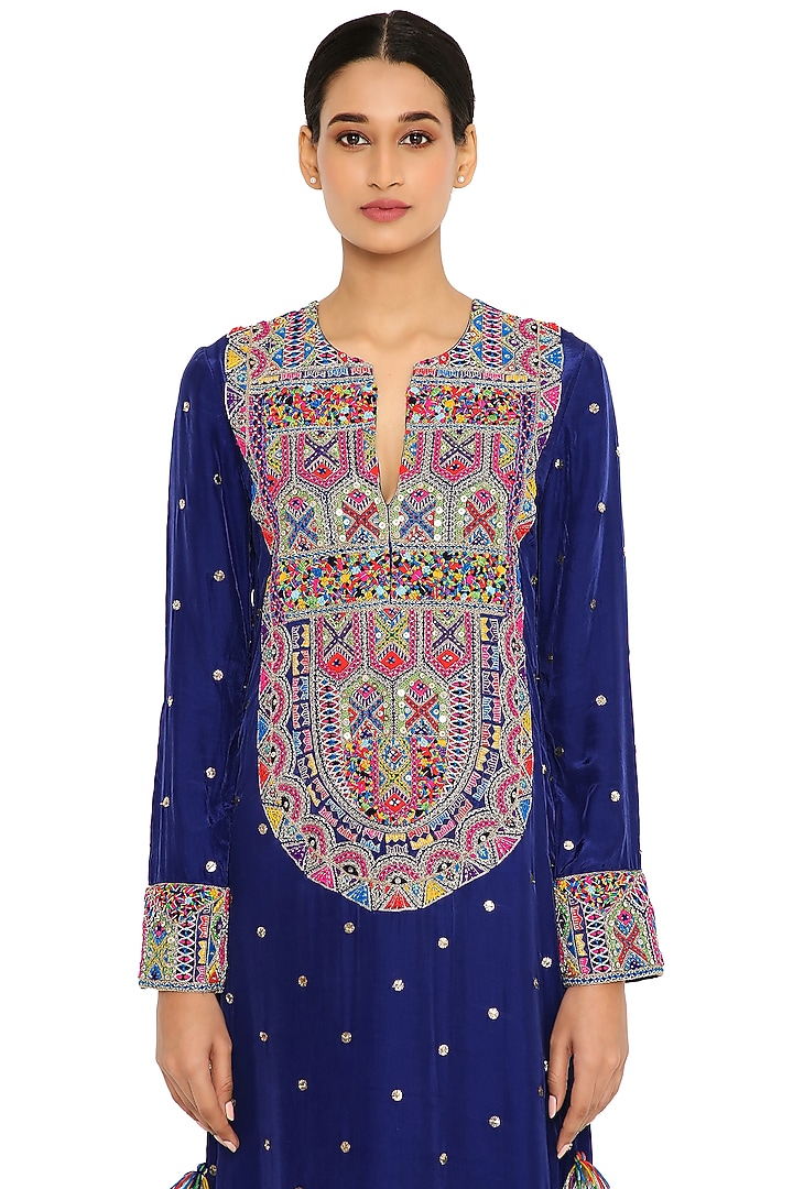 Midnight Blue Embroidered Kaftan by Payal Singhal at Pernia's Pop Up Shop