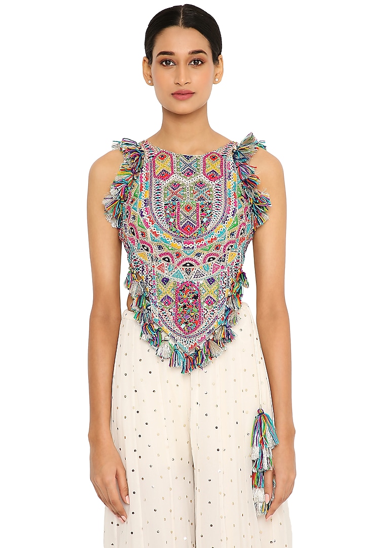 Off-White Mukaish Georgette Wedding Sharara Set by Payal Singhal at Pernia's Pop Up Shop