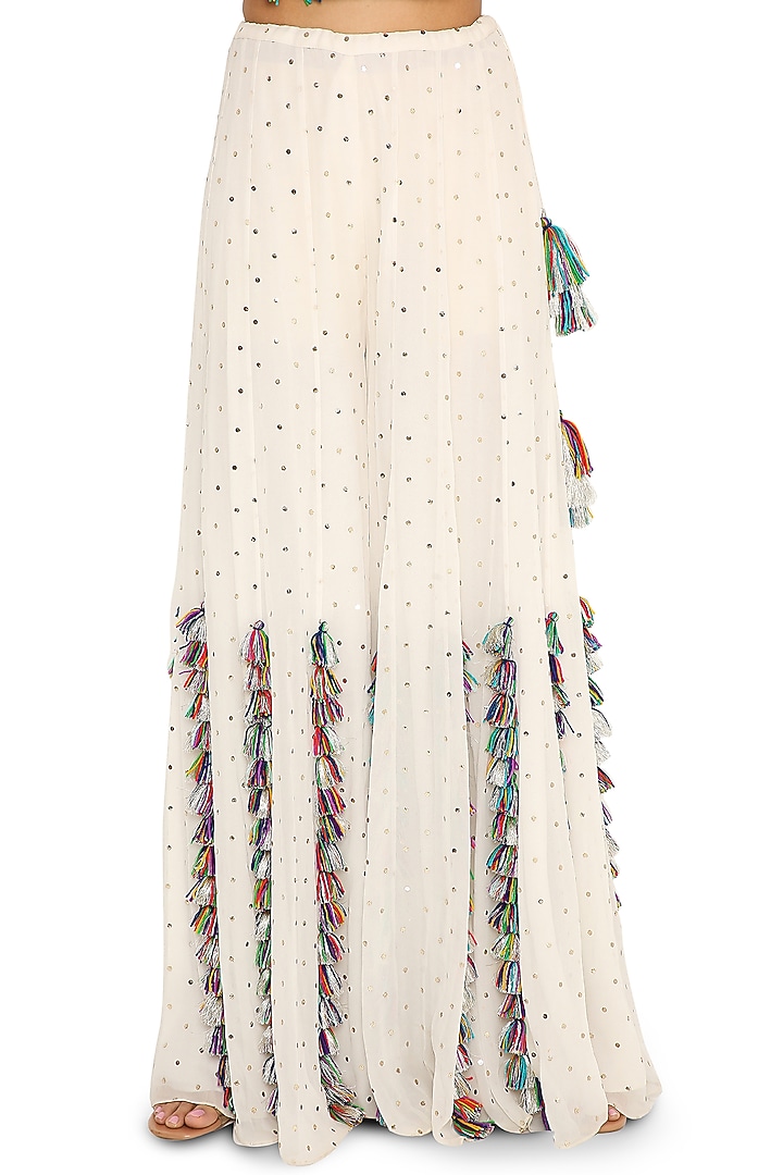 Off-White Mukaish Georgette Wedding Sharara Set by Payal Singhal at Pernia's Pop Up Shop