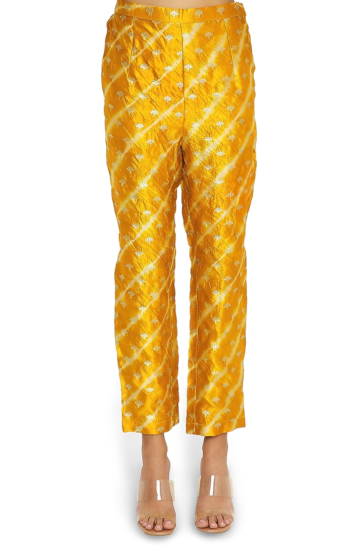 Mustard Printed & Embroidered Kurta Set by Payal Singhal at Pernia's Pop Up Shop