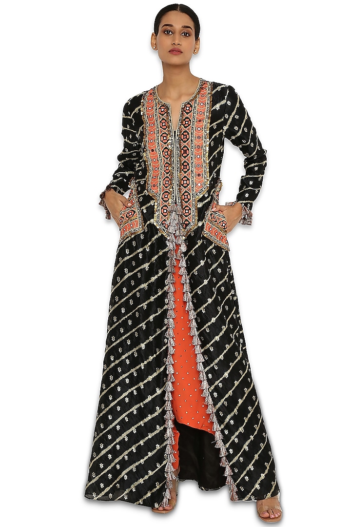 Black Embroidered Long Kurta Set by Payal Singhal