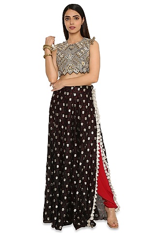 Black Embroidered Skirt Set by Payal Singhal