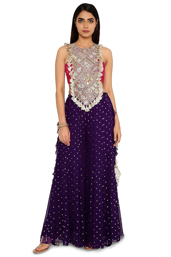 Purple Mukaish Georgette Sharara Set by Payal Singhal at Pernia's Pop Up Shop