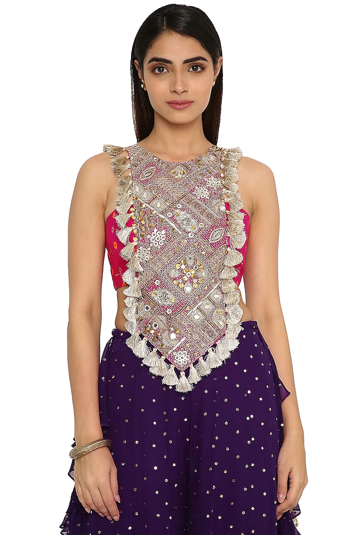 Purple Mukaish Georgette Wedding Sharara Set by Payal Singhal at Pernia's Pop Up Shop