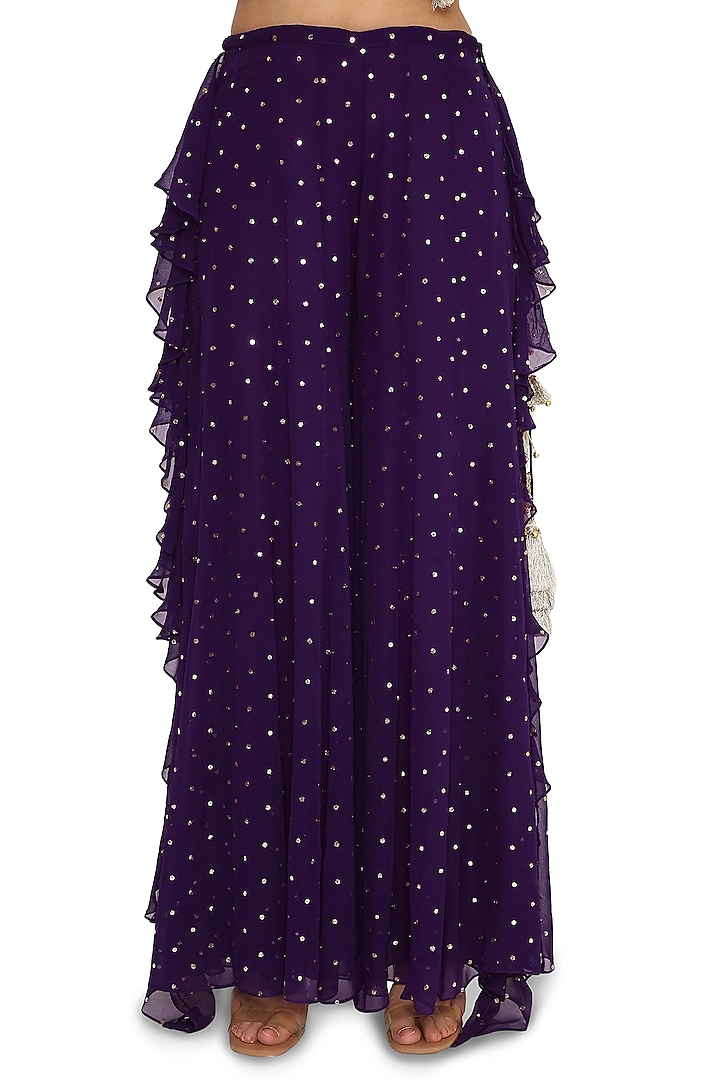 Purple Mukaish Georgette Wedding Sharara Set by Payal Singhal at Pernia's Pop Up Shop