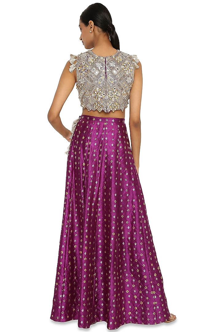 Purple Bandhani Silk Skirt Set by Payal Singhal at Pernia's Pop Up Shop
