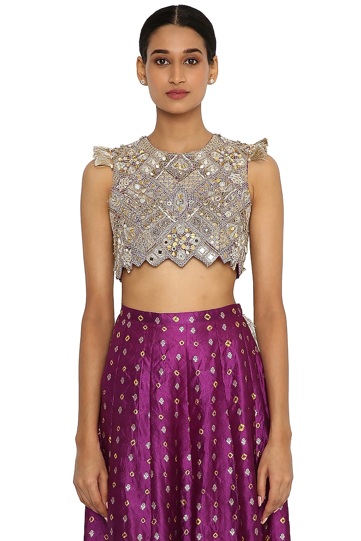 Purple Bandhani Silk Skirt Set by Payal Singhal at Pernia's Pop Up Shop