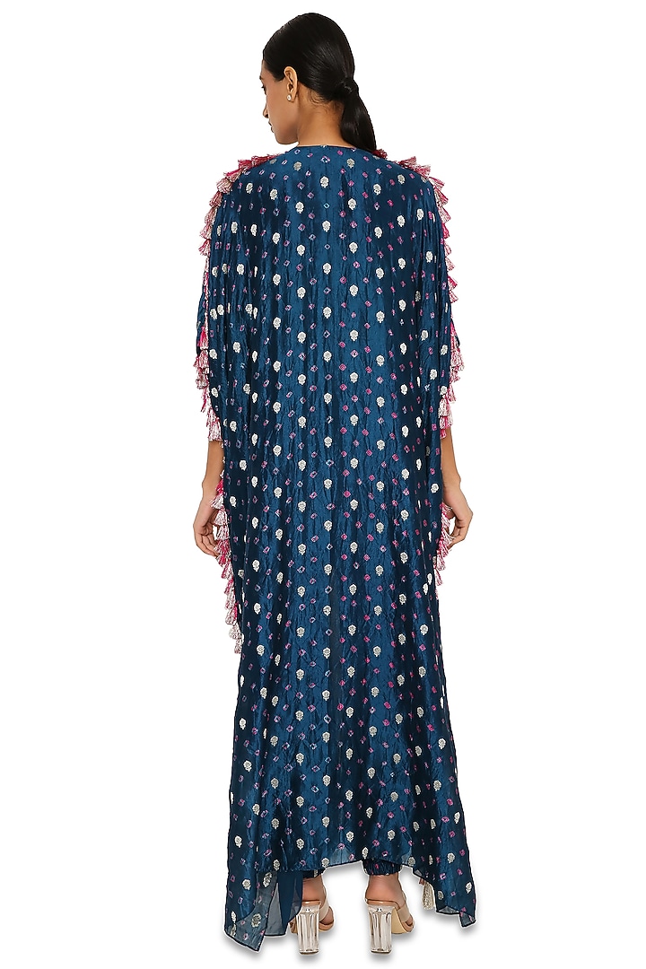 Midnight Blue Embroidered High-Low Kaftan Set by Payal Singhal at Pernia's Pop Up Shop