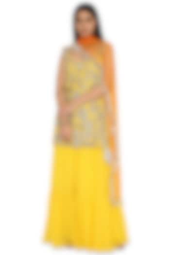 Dandelion Yellow Mukaish Georgette Sharara Set by Payal Singhal