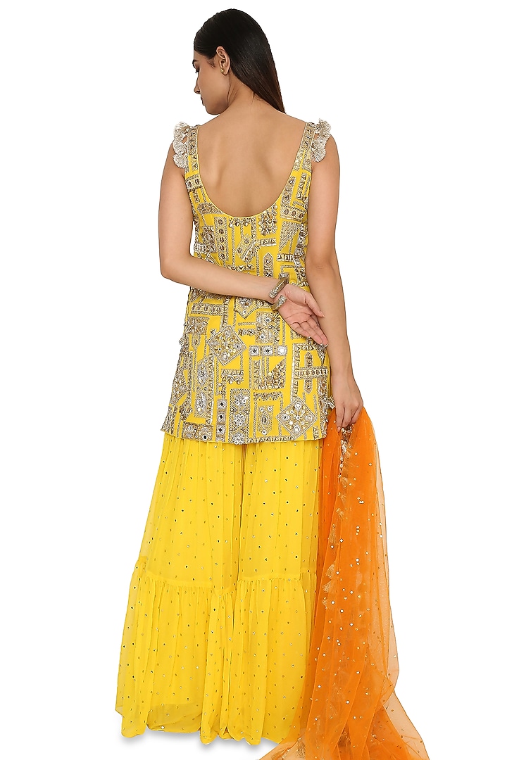 Dandelion Yellow Mukaish Georgette Bridal Sharara Set by Payal Singhal at Pernia's Pop Up Shop