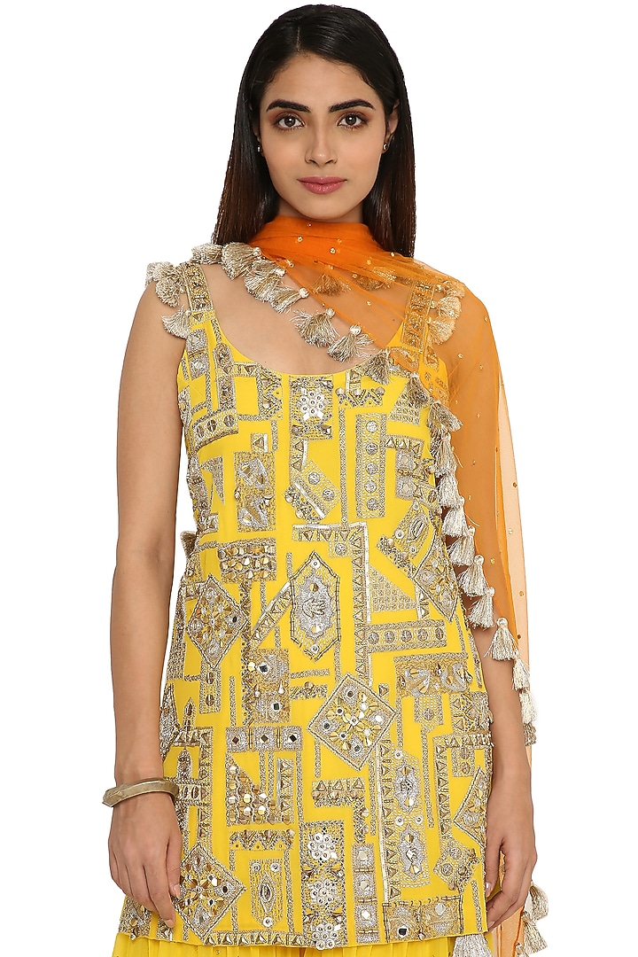 Dandelion Yellow Mukaish Georgette Bridal Sharara Set by Payal Singhal at Pernia's Pop Up Shop