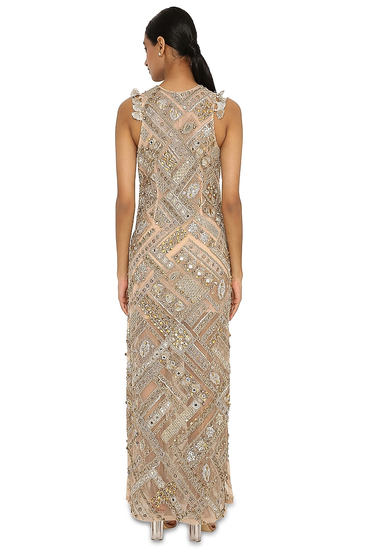 Beige Embroidered Wedding Gown by Payal Singhal at Pernia's Pop Up Shop