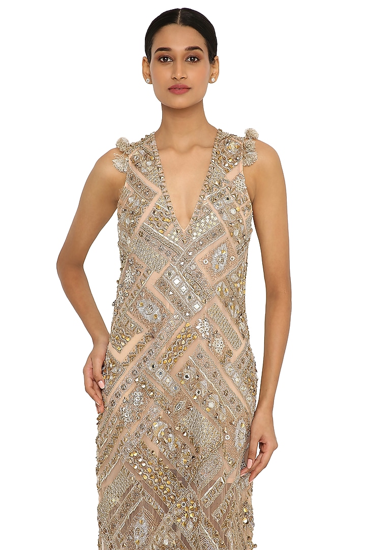 Beige Embroidered Wedding Gown by Payal Singhal at Pernia's Pop Up Shop