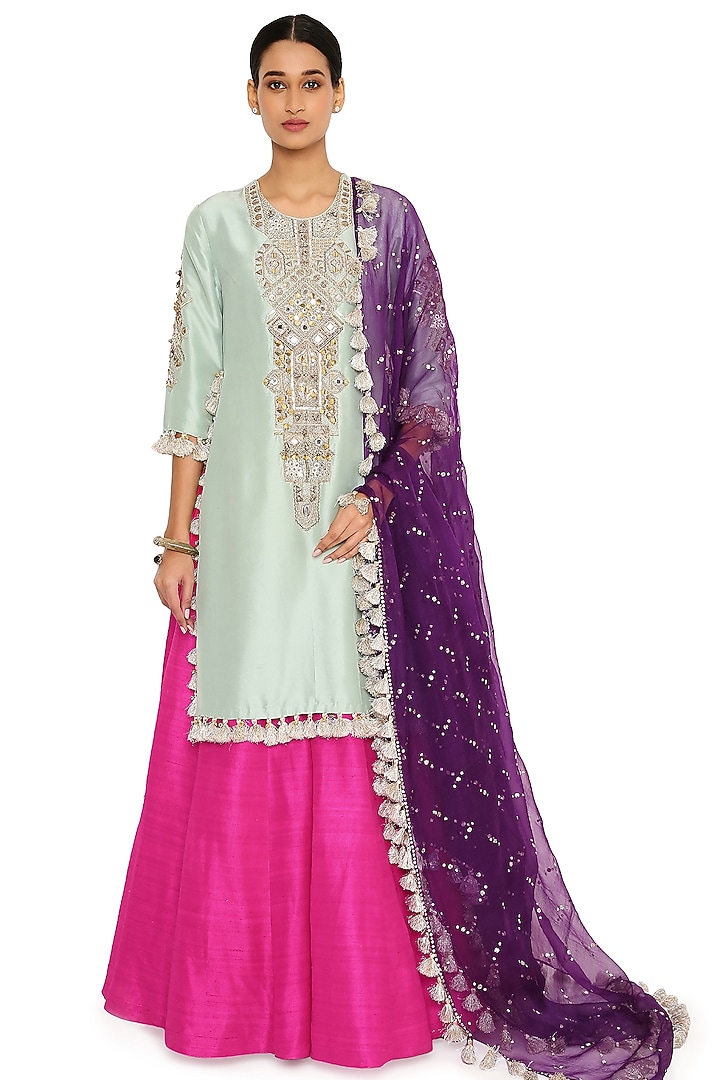 Hot Pink Dupion Silk Wedding Lehenga Set by Payal Singhal at Pernia's Pop Up Shop