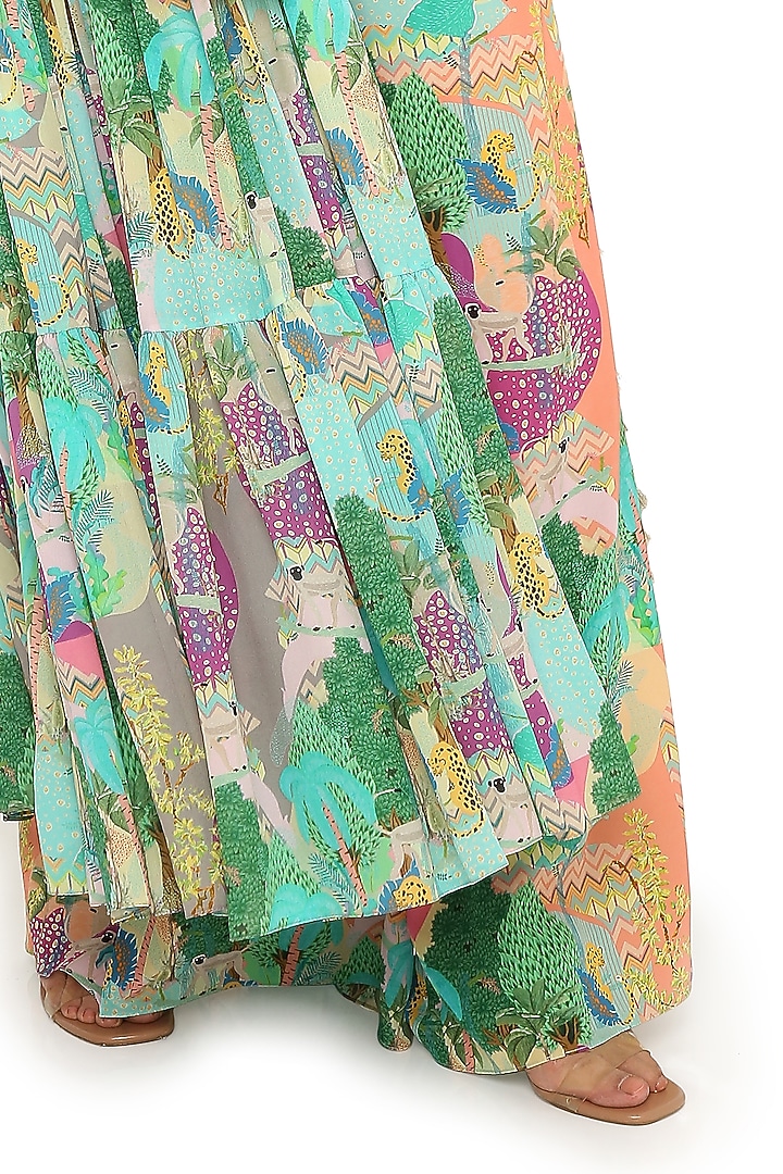 Multi-Colored Printed & Embroidered Frilled Jacket Set by Payal Singhal at Pernia's Pop Up Shop