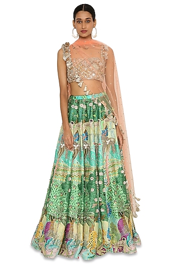 Multi-Colored Wedding Lehenga Set With Print by Payal Singhal at Pernia's Pop Up Shop