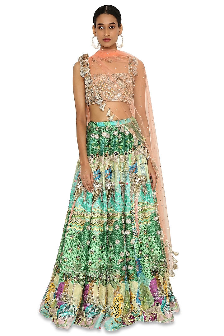 Multi-Colored Lehenga Set With Print by Payal Singhal